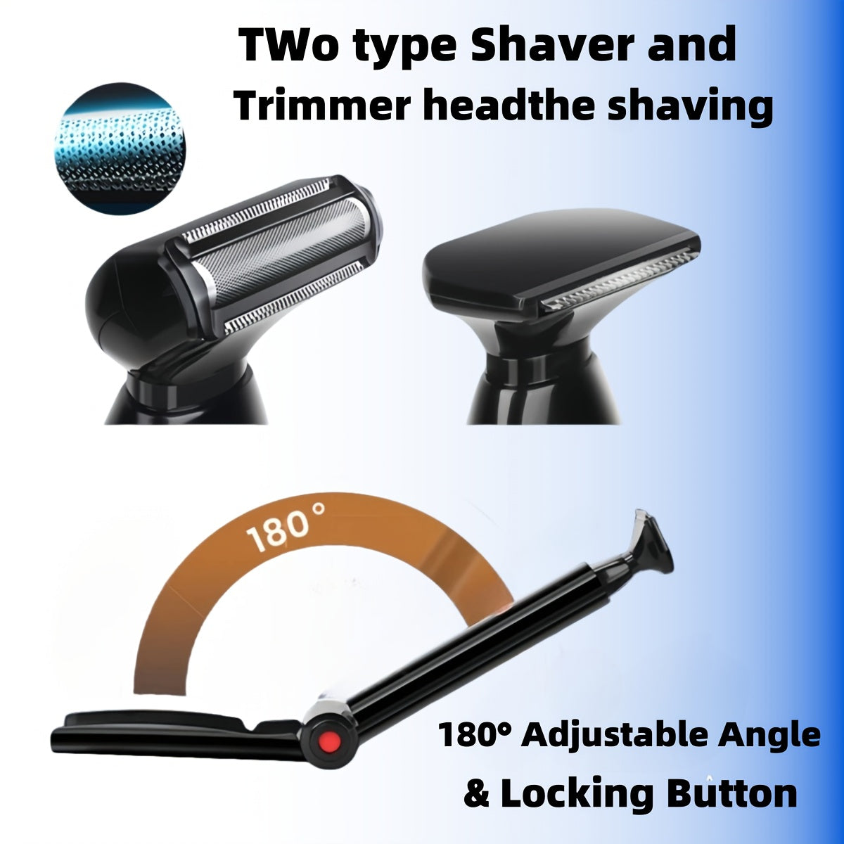 Men's Long-Handled Back Shaver with Facial Razor, Body Shaver with 2 Shock-Absorbing Elastic Heads and Adjustable Curved Handle - A Gift for Husband or Boyfriend