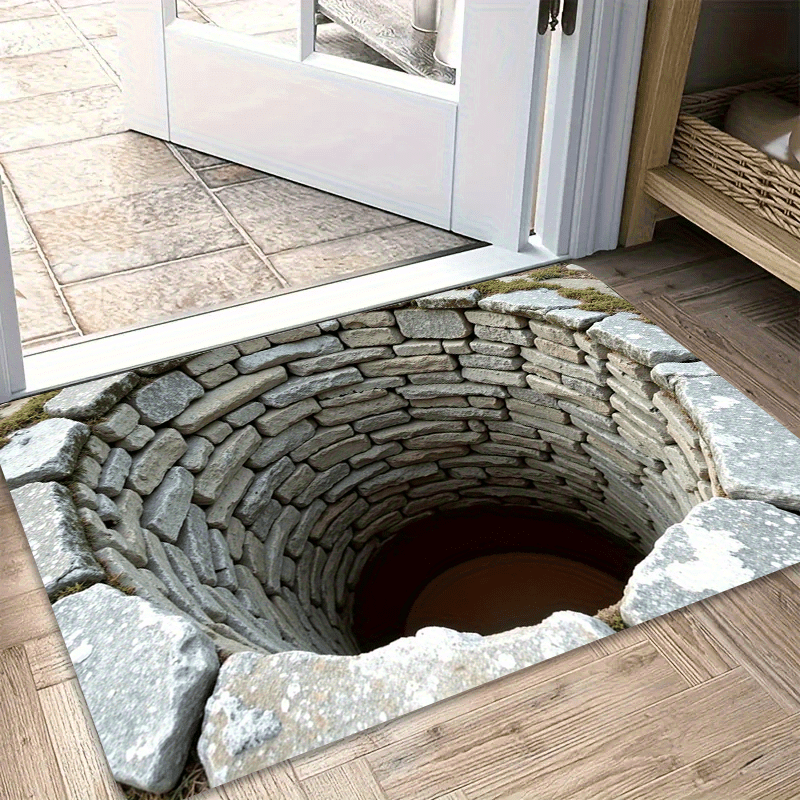 Endless Deep 3D Printed Anti-Slip Illusion Mat - Machine Washable, Imitation Stone Texture, Lightweight Foldable Indoor/Outdoor Bathroom Kitchen Living Room Floor Mat, Pet-Friendly Home Decor Gift, Durable Floor Mat