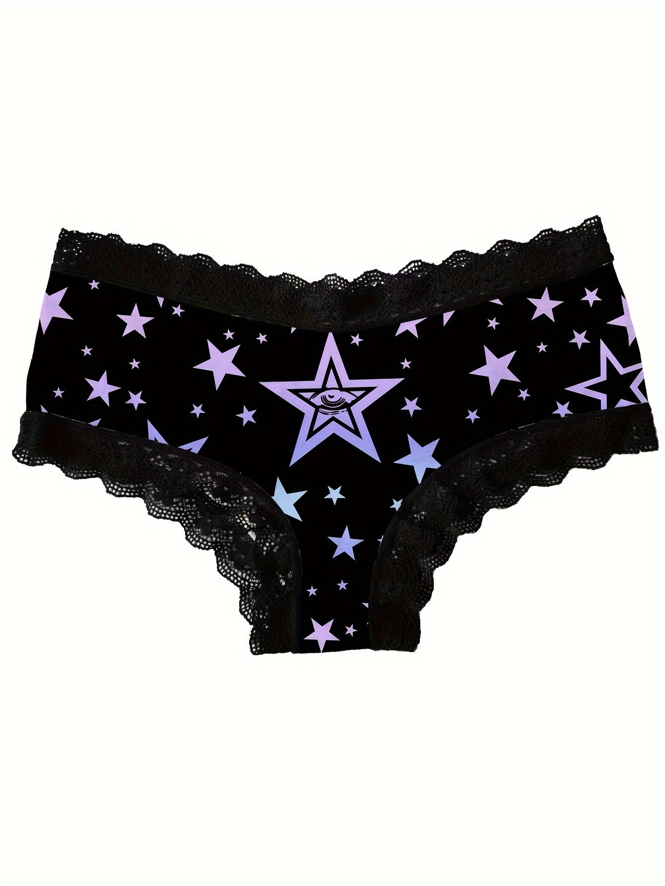 3 PCS Set UK Size Mystic Astronomy  Planetarium Allover Print Scallop Lace Trim Briefs, Sexy Comfy Breathable Stretchy Intimates Panties, Women's Lingerie & Underwear