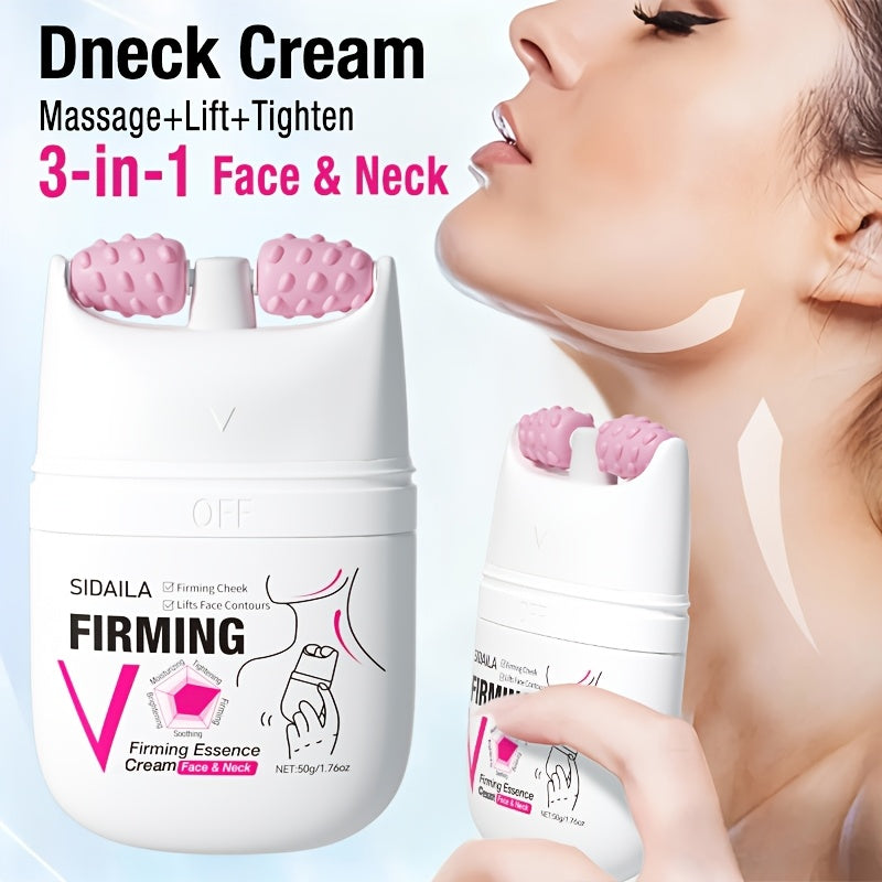 Instant Lifting & Firming Neck Cream 3-in-1 Wrinkle Cream for Neck & Face, Skincare, Lifting, Firming, Smoothing, Minimizes Wrinkles/Fine Lines. Combined with V-Shaped Massage Roller Balls to Accelerate Absorption and Smoothn