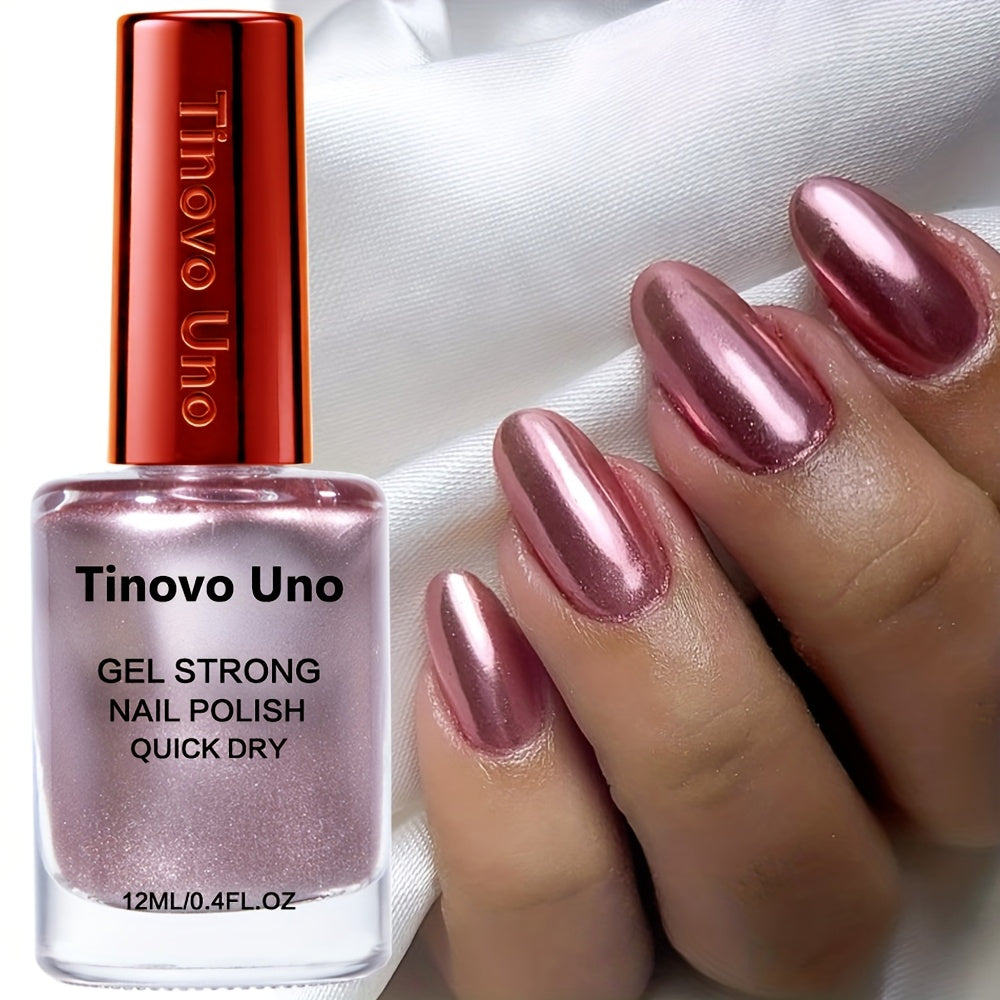 NEW Metallic Mirror Rose Golden Nail Polish 12Ml, High Gloss, Naturally Air-Dry Fast, Cyberpunk Style Metallic Nail Polish, Suitable for Various Festive Parties, Creating a Luxurious Metallic Manicure