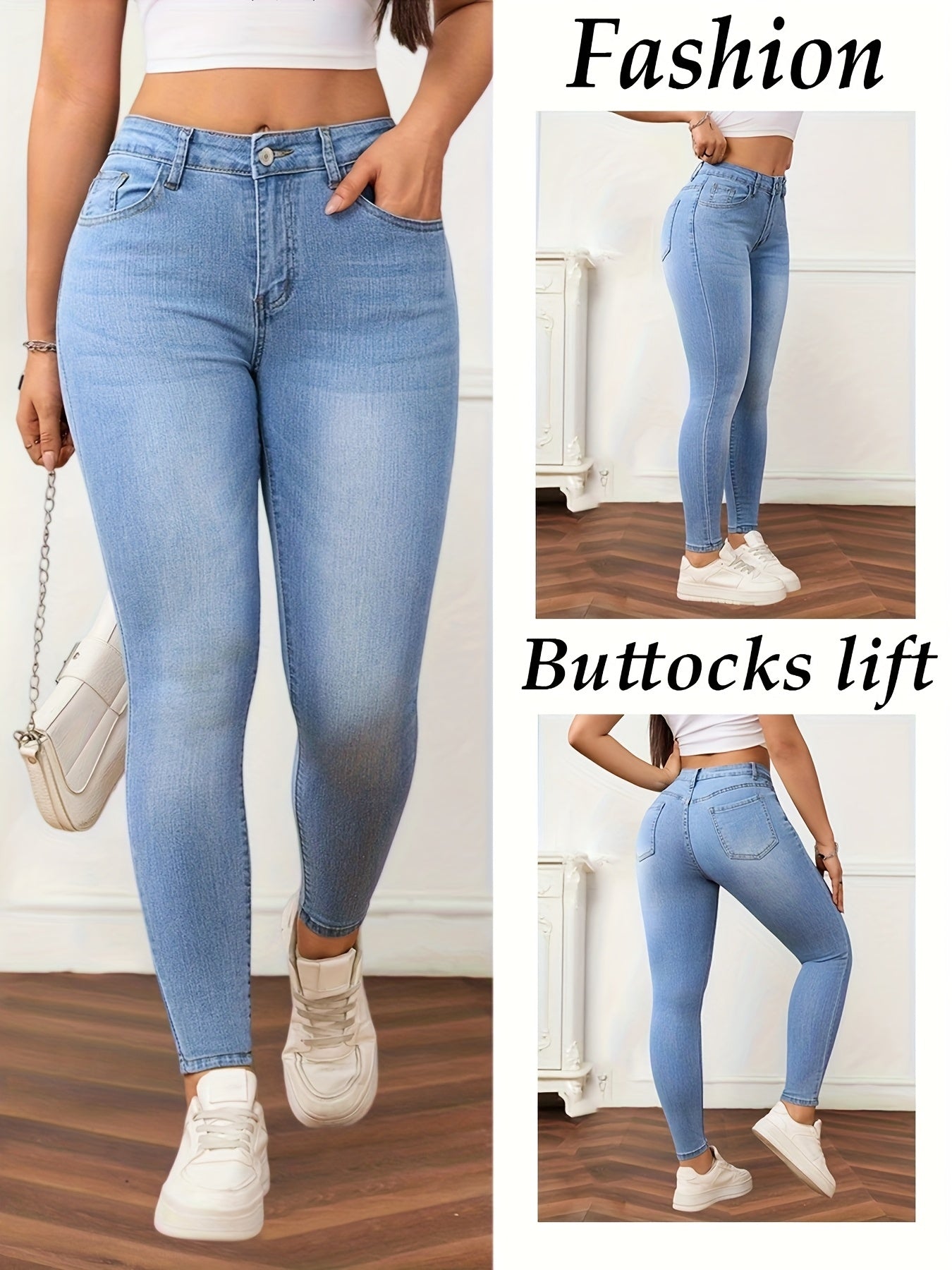 NEW UK Size Women Denim Blue Jean Pants Stylish Skinny Jeans with a Cat Whisker Design Girls Casual Streetwear Clothing