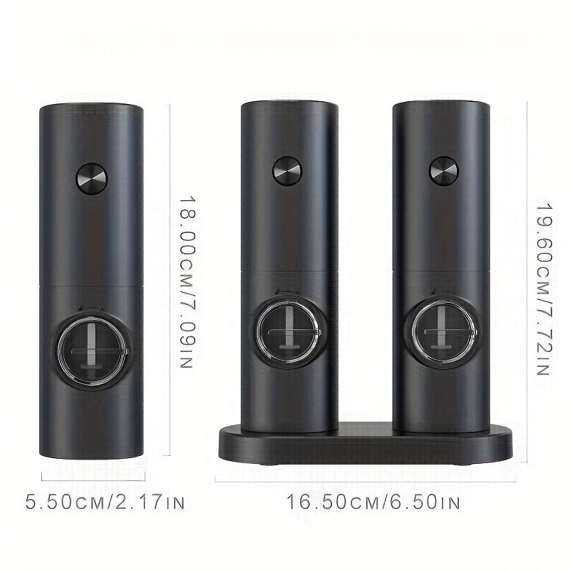 Electric Salt Pepper Grinder, Battery Powered Convenient (Batteries Not Included), Dual-Compartment Design with Base, Practical White LED Light, Coarse and Fine Adjustment, One-Click Operation, Black Durable