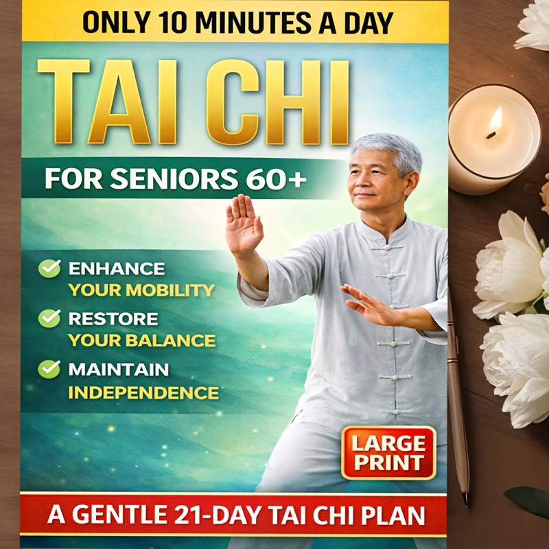 10-Minute Tai Chi Home Gym for Seniors Over 60: 21-Day Step-by-Step Balance Training & Fall Prevention (Large Print, Illustrated, At-Home, No Equipment) Elderly Sports Supplies