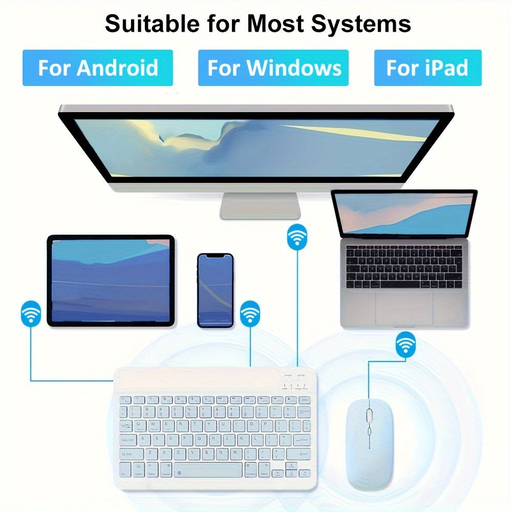 2 PCS Set Wireless Keyboard and Mouse 7 Colors Suitable for Android Tablets and iPads, Mini English Keyboards Home Office Computer Accessories Tools Sets
