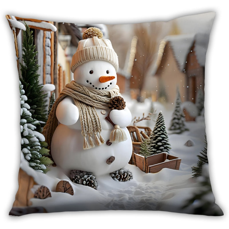 4pcs Christmas Decorative Pillow Covers, Santa Claus Reindeer Snowman Elf Pattern, Festive Atmosphere Sofa Cushion Covers, Nordic Style Home Decor, Christmas Gift (Pillow Inserts Not Included), Cozy Holiday Setup, Seasonal De