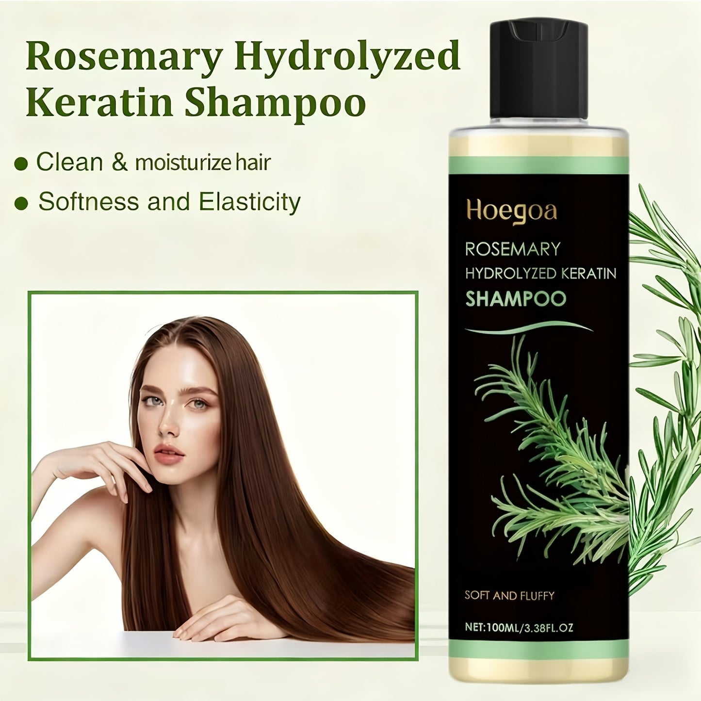 100ml Rosemary Shampoo: Deep Botanical Oil Control, Nourishing and Moisturizing for Voluminous, Fluffy Hair; 100ml, Enriched with Rosemary Ingredients, Gentle Formula to Eliminate Frizz and Dryness; Smooth and Easy to Comb, L