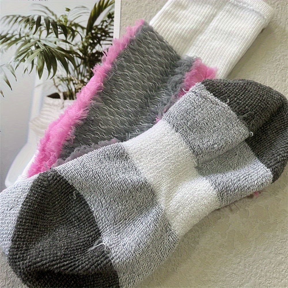 3pcs Pack Women's Thick Warm Ski Socks - Tall Outdoor Winter Sports Sock Suitable for Skiing, Snowboarding, Ice Skating - Striped Thermal Athletic Footwear Winter Sports Apparel Accessories