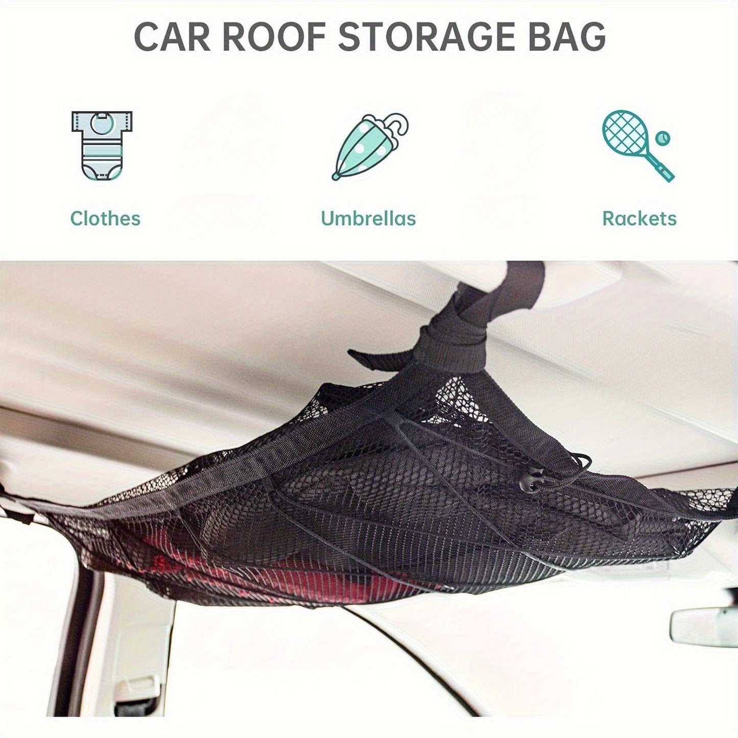 Adjustable Double-Layer Mesh Roof Storage Bag - Suitable for Suvs, Camping, And Trucks, Made of Durable Polyester Material, Featuring Secure Fastening Straps, Car Canopy Organizer