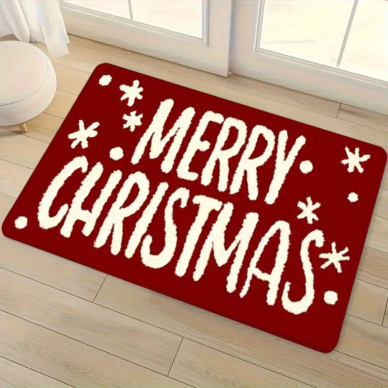 Festive Christmas "Merry Christmas" Door Mat - Machine Washable, Polyester, Rectangular, Ideal for Indoor/Outdoor Entryway, Living Room, Bedroom, Kitchen, Office & Holiday Decor, Christmas Door Mat