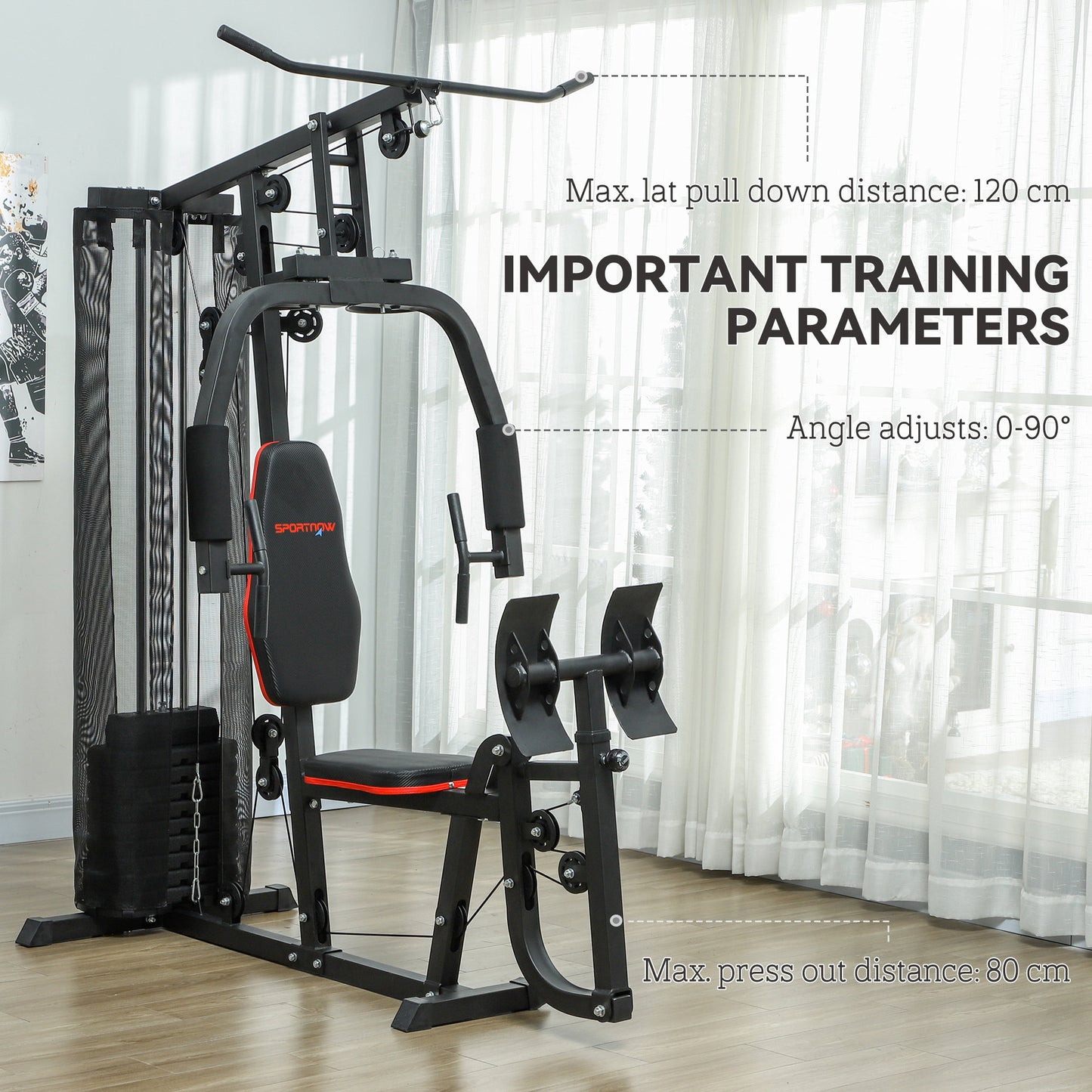 Compact Home Gym System with 45kg Weight Stack, Weights Machine, Multi-Gym Leg Press Machine Dual-Action Chest Station for Full Body Fitness Training Women Men Sports Supplies
