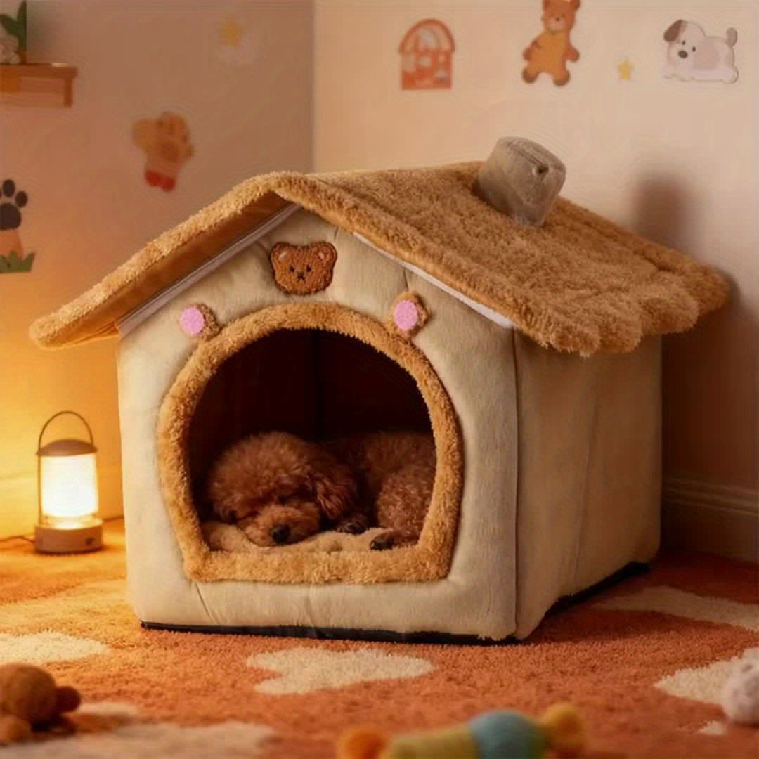 Perfect Gift for Pet Dogs | Comfortable Soft Dog Bed with Built-in Plush and Thick Cushions, Detachable for Easy Cleaning, Suitable for All Seasons, Brown Polyester Material