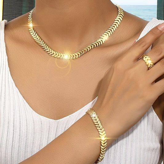3 PCS Set Hip-Hop Style Women's Jewelry Set - a Combination of Necklace, Bracelet, And Ring, Suitable for Casual Wear And Gifting, for Spring And Summer Jewelry Sets