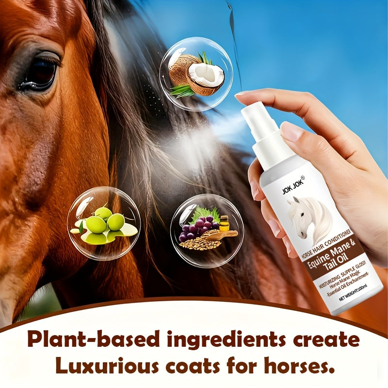 Equine Grooming Oil - Instant Knot Release & -Smooth Mane Conditioner, Plant-Based Horse Hair Oil for All Breeds & Foals, Shine & Detangling Spray for Braids, Buns, Show & Everyday Care