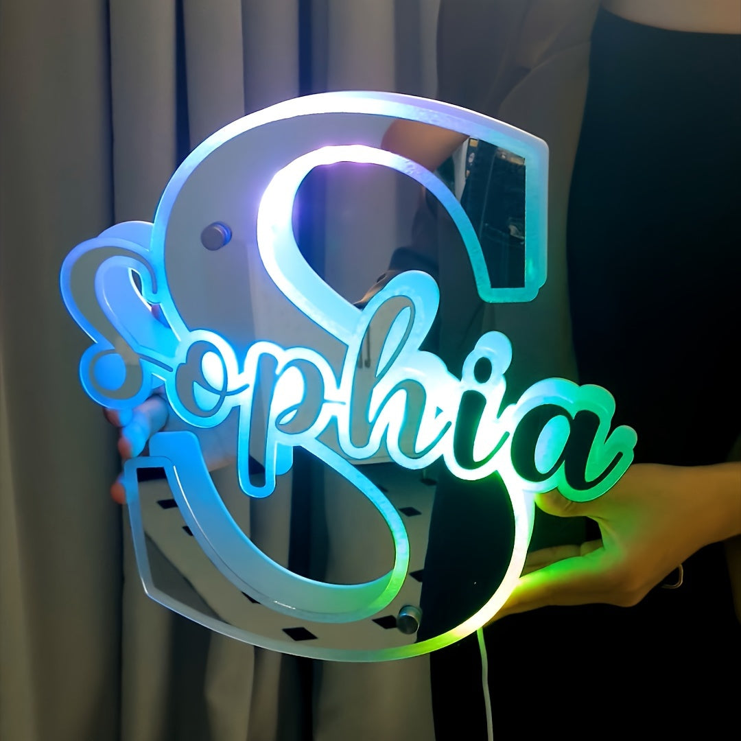 Customized bedroom personalized double-sided letter LED mirror light, USB power supply, suitable for room wall, bathroom, neon light mirror, Christmas Valentine's Day birthday gift (1pc)