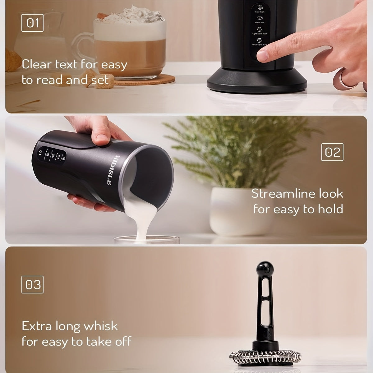 Milk Frother Electric And Steamer with Warm Function, 4in 1 Automatic Milk Warmer Heater, Hot And Cold Foam Maker for Coffee Latte Cappuccino, Hot Chocolate, 300ml, Cappuccino Maker, Latte Modern Frother, Sleek Design