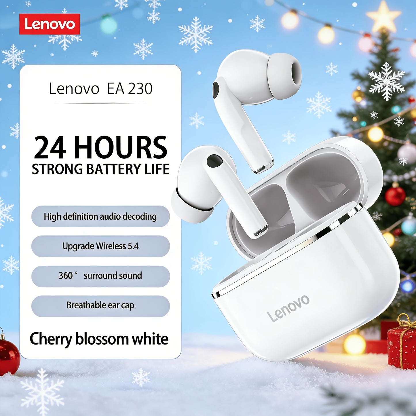 Original Lenovo TWS Wireless Earphones with Advanced Bluetooth 5.4 Chip for Stable Connection& Low Latency Audio. Featuring an Ergonomic In-Ear Design for Secure and Comfortable All-Day Wear, Plus a Large Capacity Charging Ca