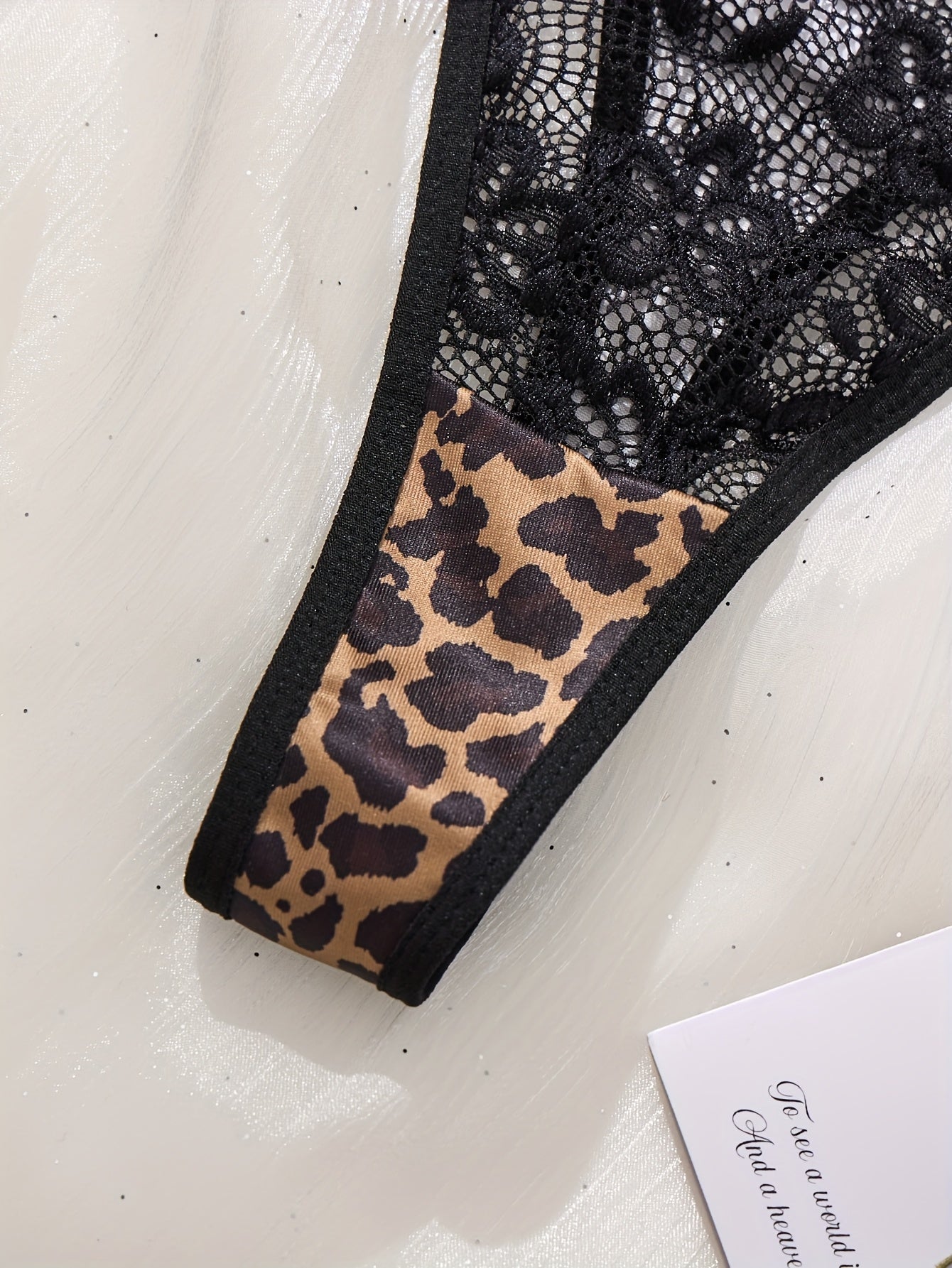 Leopard  Black Lace Lingerie Set - Sexy Sheer Bra & Low-Rise Thong Panties, Full Coverage Matching Underwear with Adjustable Ties, Hand Wash Only (No Padding) - Wild & Elegant Two-Piece Lingerie for s