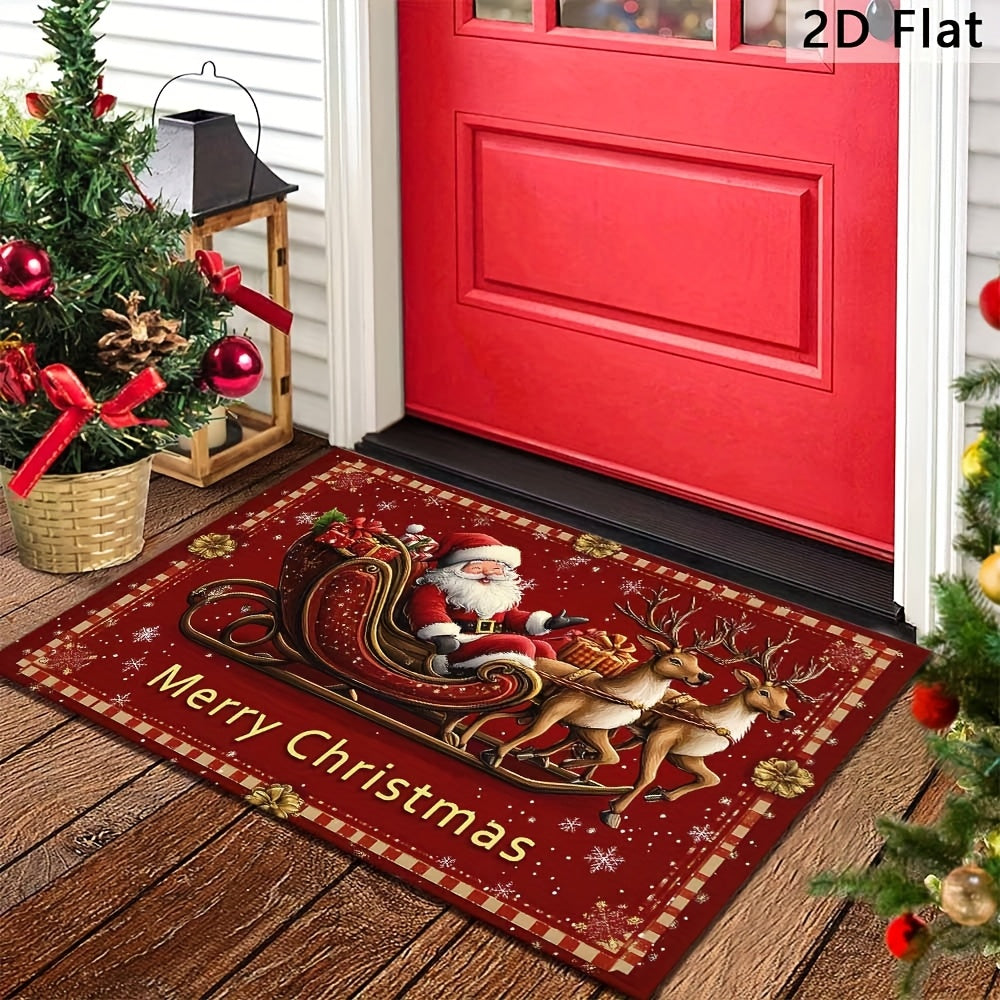 1pc Santa Claus Welcome Doormat - Non-Slip Machine-Washable Christmas Floor Mat with Reindeer & Snowflakes Design, Festive Holiday Decor for Home Entrance, Perfect Christmas Gift, Christmas Decorations