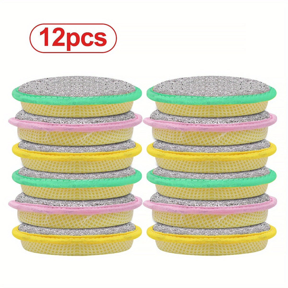 12 PCS Set Double-Sided Magic Dishwashing Sponge Brush - Pot And Dish Cleaner with Stain Eliminating Power - Durable, Absorbent Kitchen Cleaning Towel for Grease-Free Foaming Surfaces