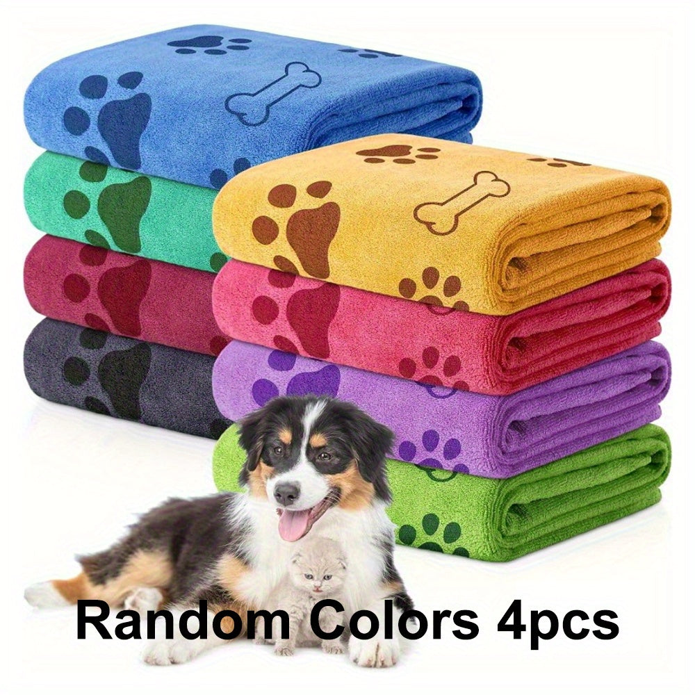 4 PCS Set Quick-Dry Pet Towels for Medium Dogs - Soft, Absorbent with Fun Paw Print Design, Ideal for Bathing, Grooming Towels | Playful Design | Durable Fabric