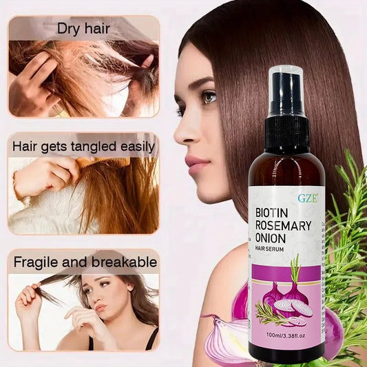 100ml Strengthening Hair Serum Spray with Biotin, Rosemary & Onion Oil - for Damaged, Brittle Hair - Breakage & Frizz, Boosts Shine & Scalp Health - for All Hair Types, Hair Serum for Growing Hair, Hair Care Serum, Hair, Deta