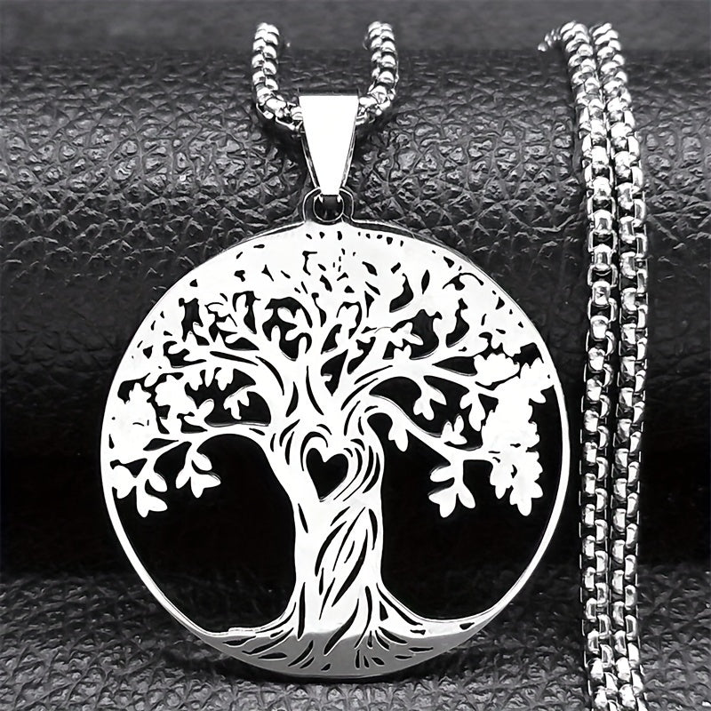 Stainless Steel Golden And Silvery Lucky Amulet Necklace For Women With A Tree Of Life Design