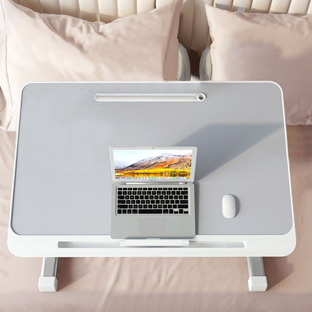 Extra-Wide Foldable Writing Desk - Dual-Angle Adjustable with Non-Slip Tray & Hidden Storage Layer, Perfect for Bed Working/Study Room, Light Grey, Laptop Desk, Standing Desk, MDF Wood, Folding Table Feet