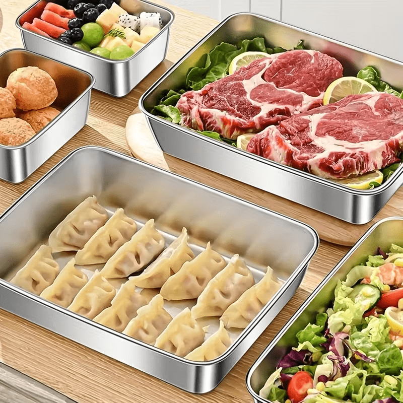 3 PCS Set Stainless Steel Food Storage Containers Leak-Proof, Stackable, Space-Saving - Heavy-Duty Stainless Steel Construction, Airtight Lid For Freshness - Ideal For Meal Prep, Fruits, Meats, Veggies, Leftovers, Fridge, Fre