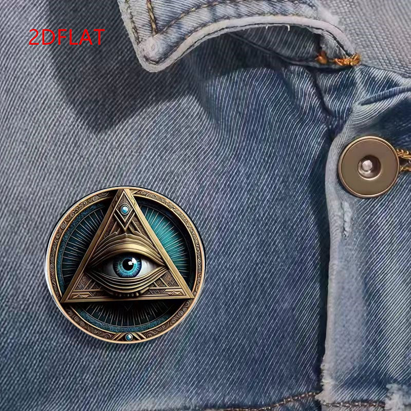 Illuminati Mysterious All-seeing Eye Brooch | Metal Three-dimensional Relief + Enamel Gradual Change Halo, Pyramid Geometry + Detail Synthetic Gemstonestone Decoration, Dark Niche Style