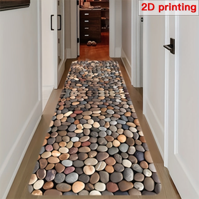 High-end Pebble Print Pattern Design Carpet - Crystal Velvet Material Rectangular Rug, Machine Washable, Suitable for Kitchen, Bathroom, Living Room, Corridor, Washing Machine Room and Other Home Decorations, Four Seasons Un