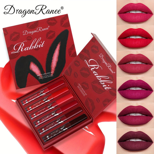 NEW Arrivals 6 PCS Set Velvet Matte Lip Glaze Set, Waterproof Sweatproof Non-Stick Cup, Long Lasting Natural Makeup Effect, All Skin Types, Adult, Mixed Color System, Gift Box Women Cosmetic Accessories
