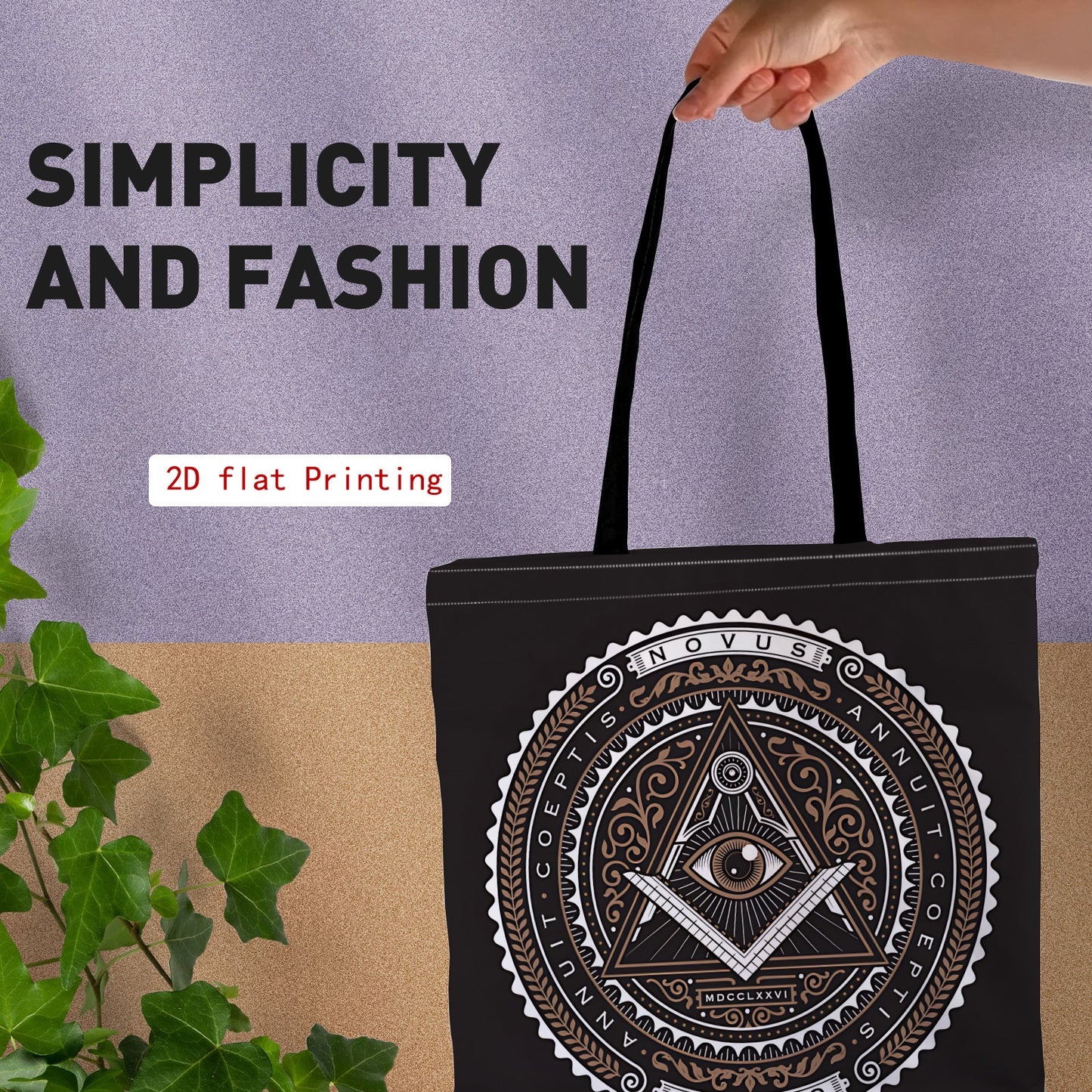 Secret Society 2D Printed Single-shoulder Bag with Illuminati Symbol and All-Seeing Eye Pattern, a Stylish and Minimalist Shopping Bag, Casual Handbag, Ladies' Tote Bag, Suitable for Daily Shopping and Holiday Event Gifts, fo