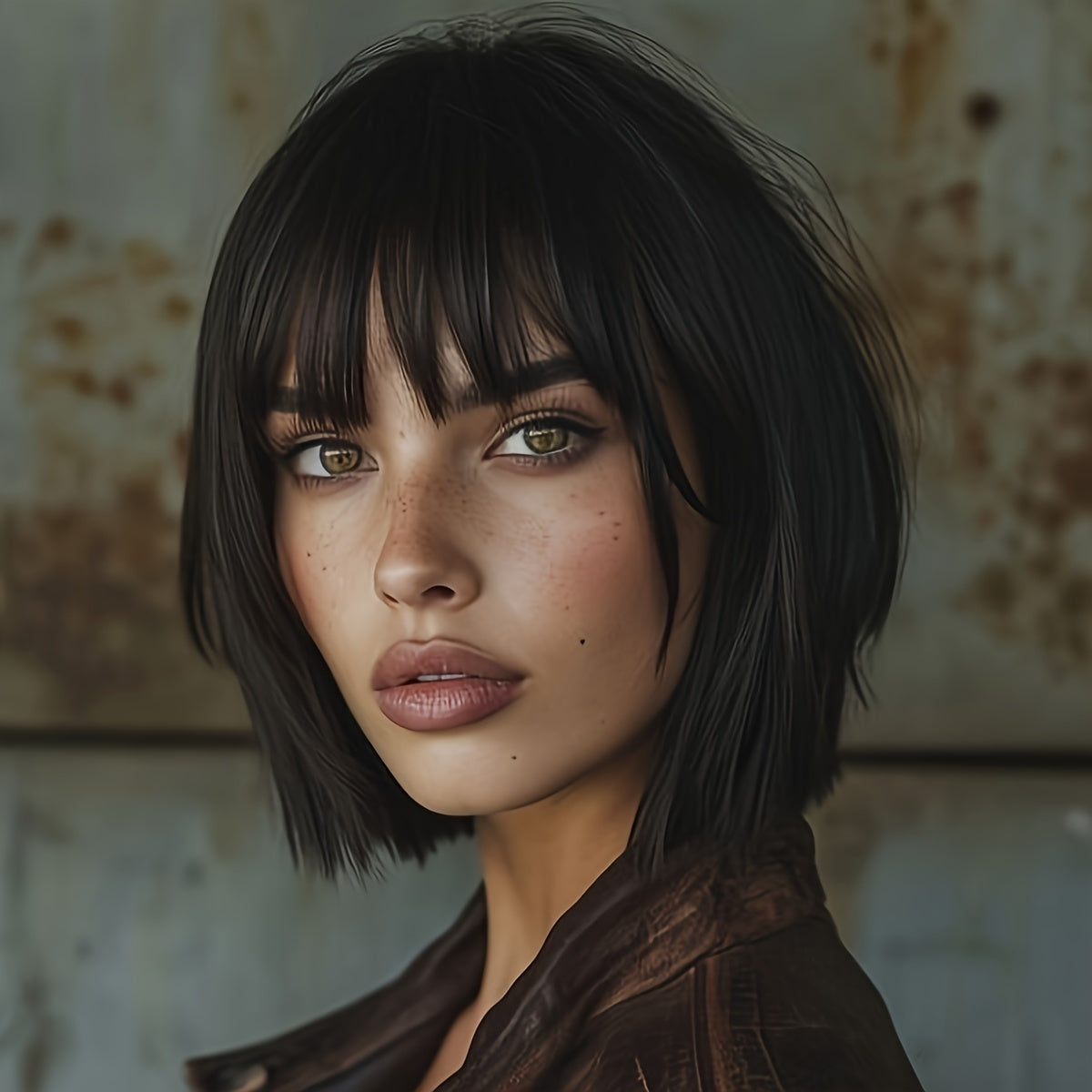 Hot Explosive 30.48 cm Light and Dark Brown Bangs Wig for Women - Versatile Wear and Party Cosplay, Straight Hair, High Temperature F, Rose Net Cap, Anime Cosplay