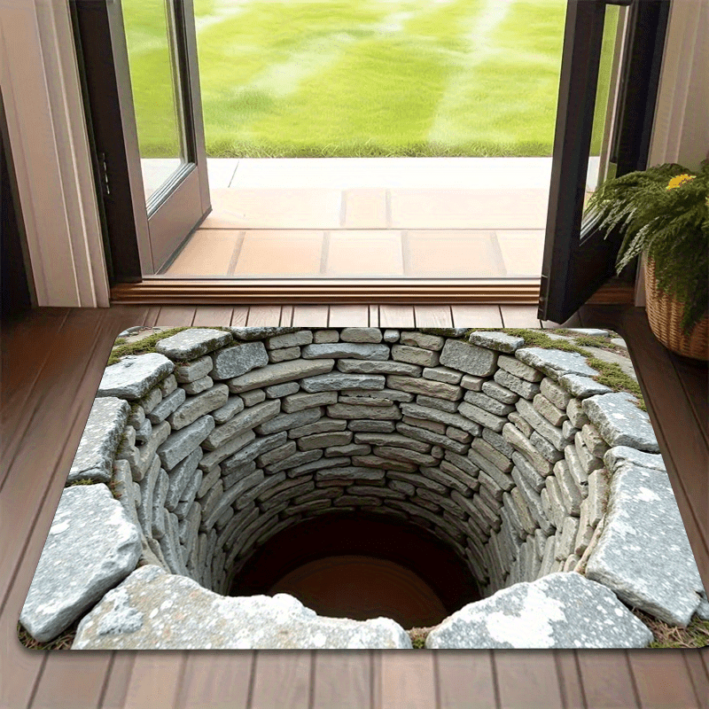 Endless Deep 3D Printed Anti-Slip Illusion Mat - Machine Washable, Imitation Stone Texture, Lightweight Foldable Indoor/Outdoor Bathroom Kitchen Living Room Floor Mat, Pet-Friendly Home Decor Gift, Durable Floor Mat