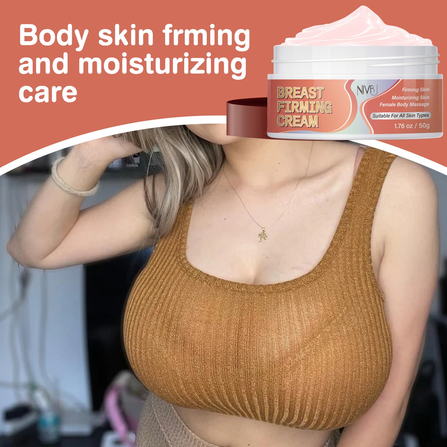 Breast Firming & Lifting Cream with Jojoba Oil, Honey, Caffeine & Vitamin E - Natural Botanical Formula for Sagging Breasts, Moisturizing & Firming, for all Light Tones, Breast Firming Cream, Skincare, Natural Ingredients, Sk