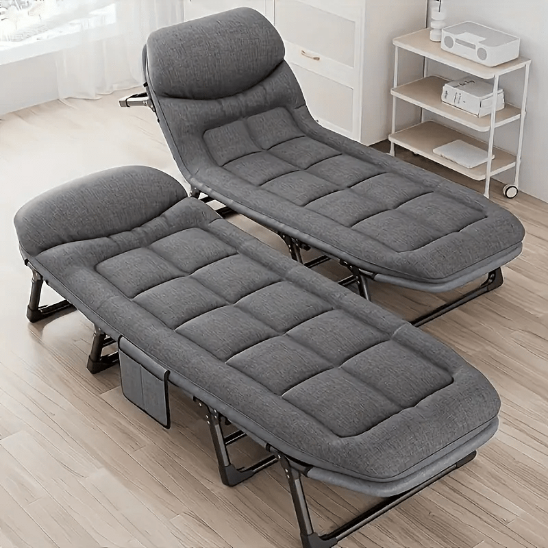 For Beach Camping Cot Large Folding Bed Deck Chair , Lightweight Guest Bed with Adjustable 6 Positions, Comfortable Mattress And Pillows, Breathable Fabric, Portable Durable, Suitable for Outdoor Use