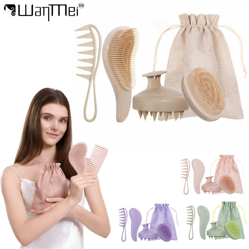 5 PCS Set of Wheat Straw Hair Combs, Including a Smooth Massage Comb, an Egg Comb, a Wide-Tooth Oil Comb, And a Massage Shampoo Brush + Gift, Perfect for Valentine's Day Or Mother's Day for Your Girlfriend Or Wife