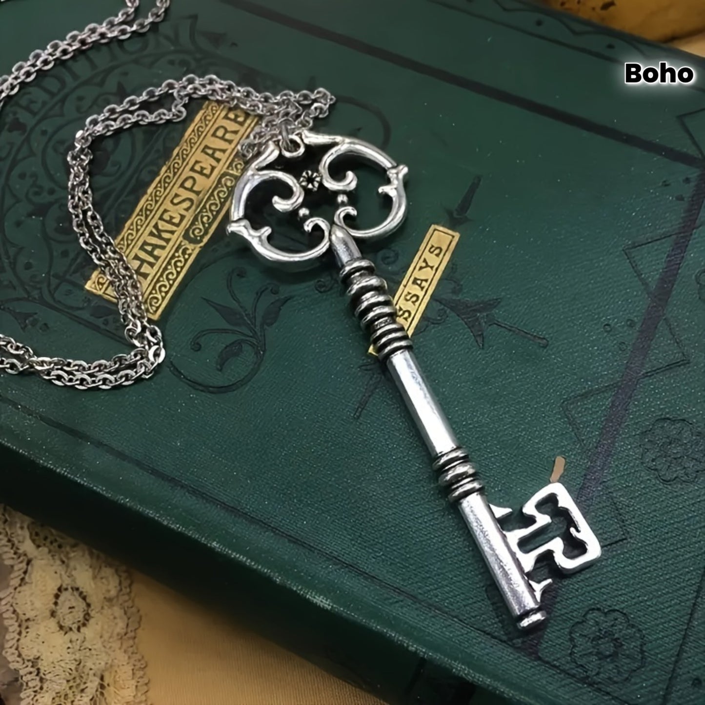 Bronze and Ancient Silvery Gothic Mysterious Magic Solomon Key Pendant Charm Necklace, Witchcraft Jewelry Gift Vintage Necklace For Women and Men