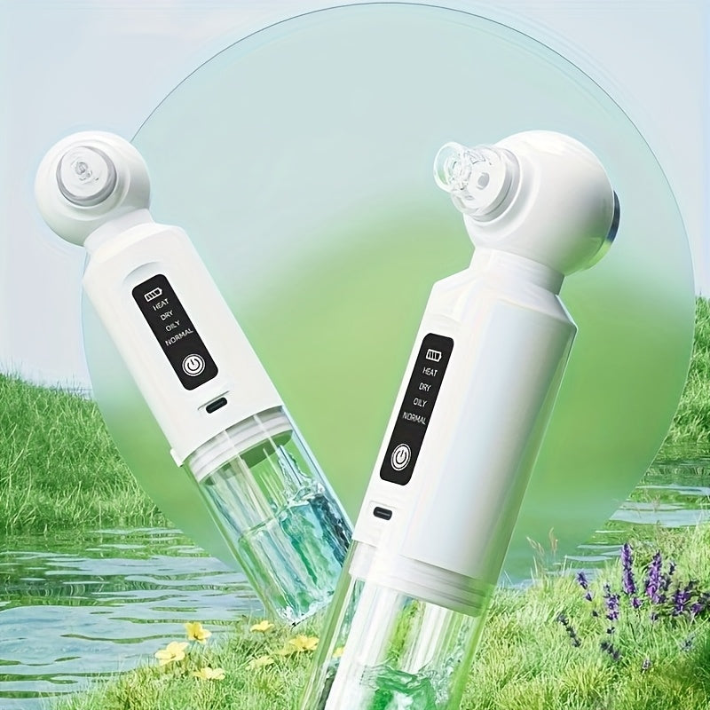 Electric Pore Cleaner, Blackhead Remover, USB Rechargeable Mini Bubble Beauty Device, Comes with Six Suction Heads (Three Hard And Three Soft). Long Press The Power Button for Three Seconds to Activate The Heating Function