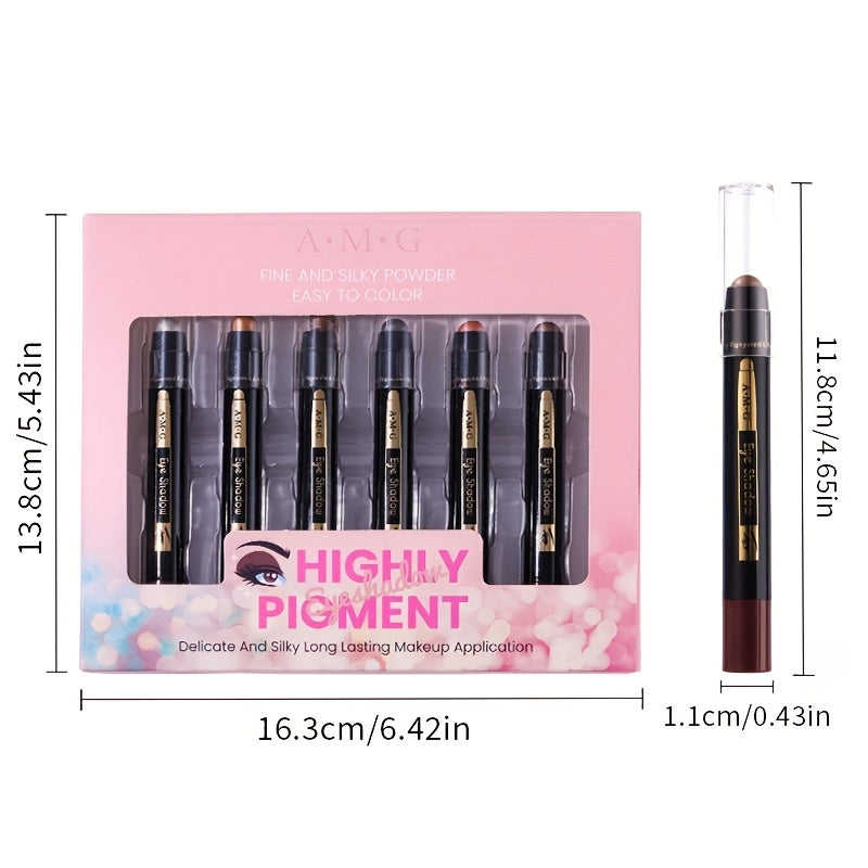 Full Set 6-Color Multifunctional Eyeshadow Pencil Set | Waterproof Metallic and Matte Eyeshadow Sticks, Multicolor Highlight Eyeliner, Long-Lasting High Glitter and Neutral Brown Eyeshadow Crayons, Ideal for Christmas, Annive
