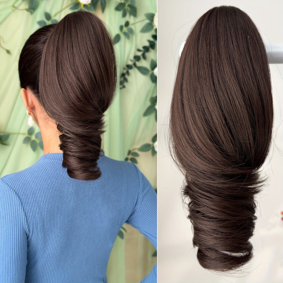 Women's Heat-Resistant Synthetic Hair Extension - 25.4cm Deep Wave Claw Ponytail Wig with 7 Color Options (Black, Brown, Golden, Gray, White, Brown/Black Gradient, | Look For Parties, Daily Use, Easy To Style & Maintain