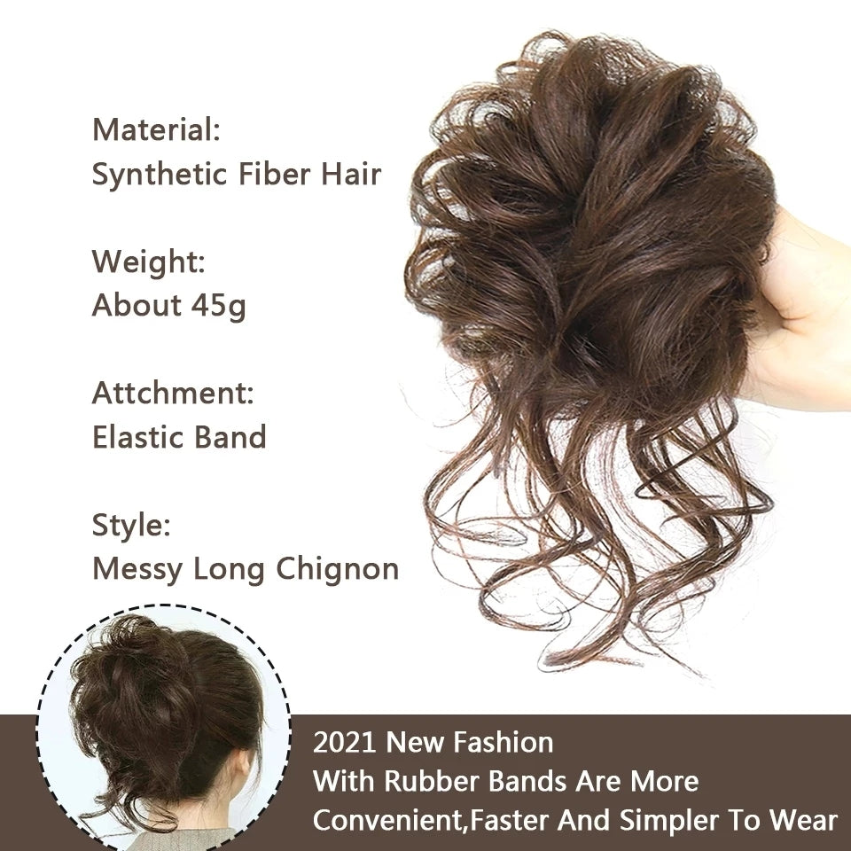 Hair Extension Add Volume And Style with Synthetic Messy Curly Ponytail Hair Bun Chignon Scrunchy Hair Band Women Hair Care Accessories