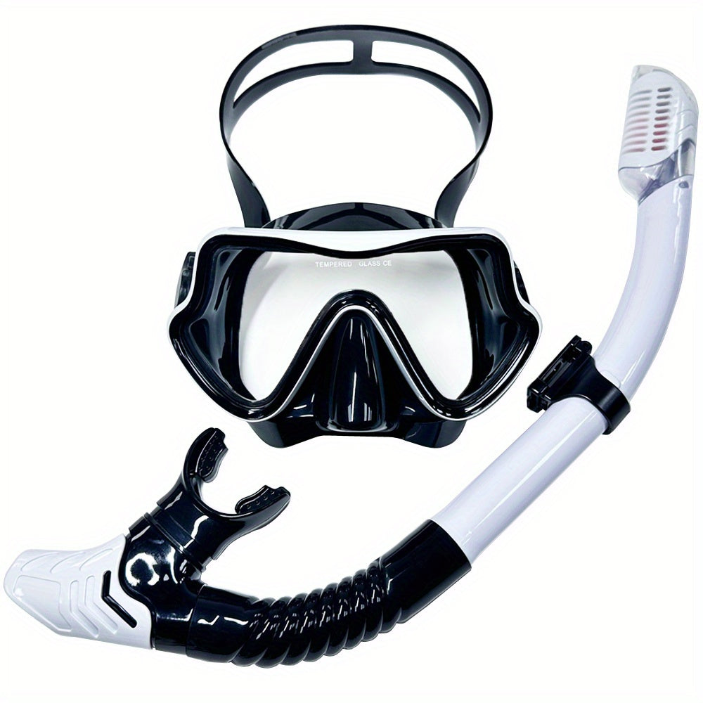 Snorkeling Mask Breathing Tube Set Large Frame Silicone Mask, Anti-Leak Anti-Fog Snorkel Mask Swimming Goggles for Men Women