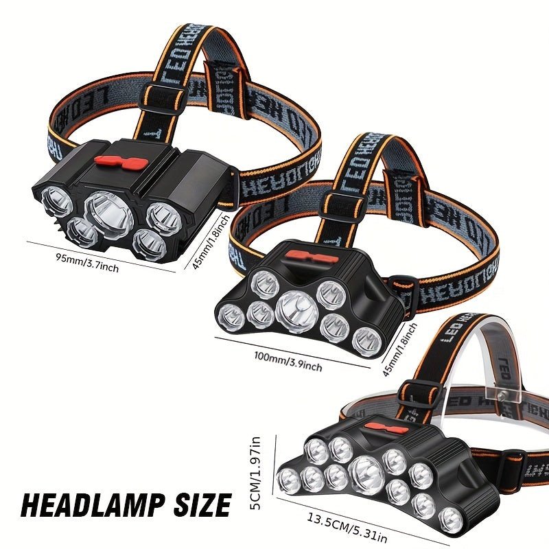 11 LED/7LED/5LED USB Headlamp | Rechargeable Head Mounted Flashlight, Portable Headlight, Outdoor Hiking Camping Night Fishing Mountain Climbing Emergency Lantern, Battery Powered, Included