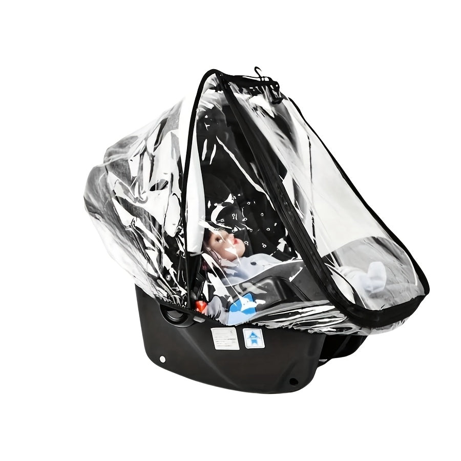 Universal Stroller Rain Cover, Breathable, Windproof, Waterproof, Snowproof, Dustproof Plastic Shield with U-Shape Zipper Door and Side Ventilation, for Old, All-Season Outdoor Protection