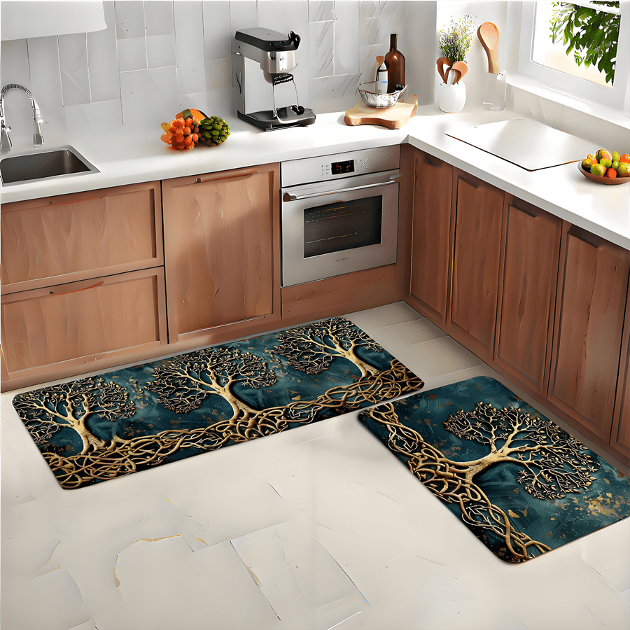 2/3 PCS Set TREE OF LIFE Kitchen Luxury Rug Set, Outdoor Indoor Entrance Mat, Welcome Mat, Suitable for Home, Living Room, Kitchen, Bedroom, Farmhouse, Study, Corridor, Laundry Room, Kitchen Mat, Shoe Scraper, Entry Mat, Home