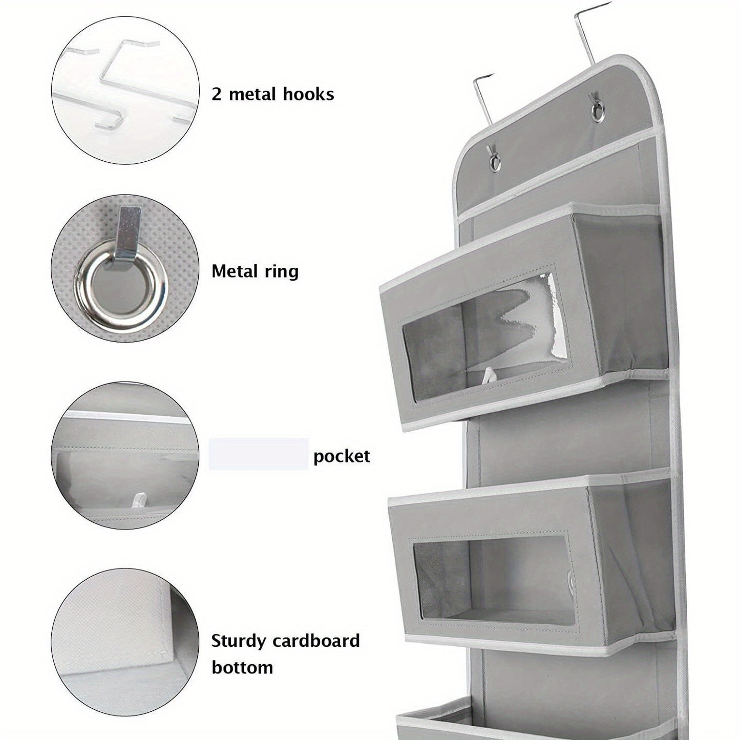 Durable 5-Tier Door Storage Rack - No-Drill Anti-Tip Door Hanging Rack, 44 Lbs Capacity (19.96 Kg), Space-Saving Hanging Storage Shelf, Suitable for Closets, Bathrooms, Kitchens, Nurseries - Easy-To-Clean Fabric Structure, Pe