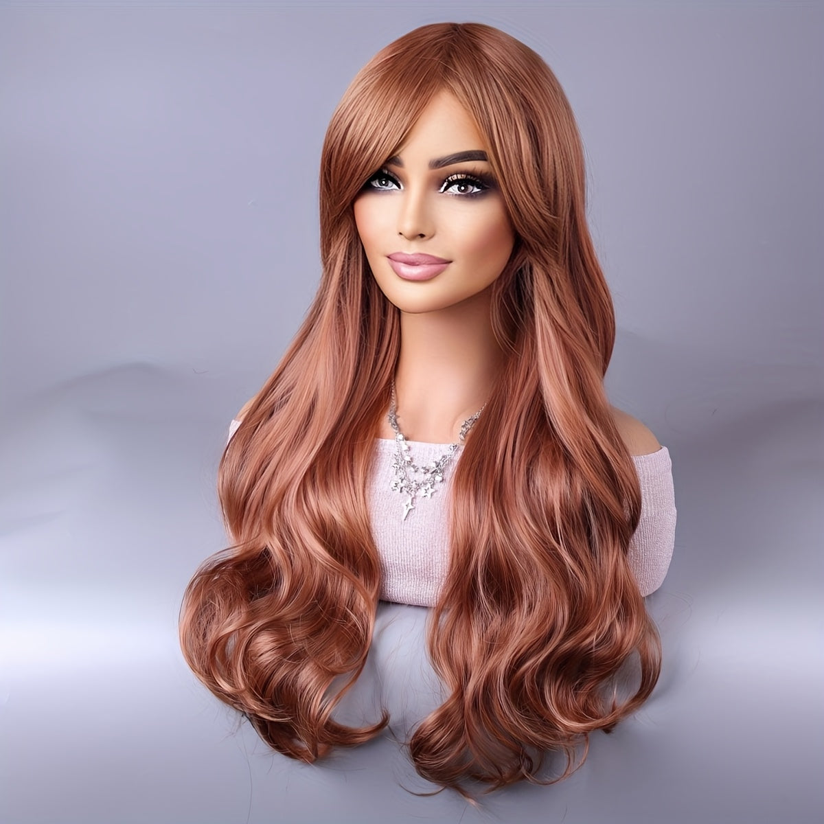 26-Inch Fluffy Wavy Hair with a Light Yellow Fringe, Suitable for Both Daily Commuting And Cosplay Styles Women Hair Care Supplies