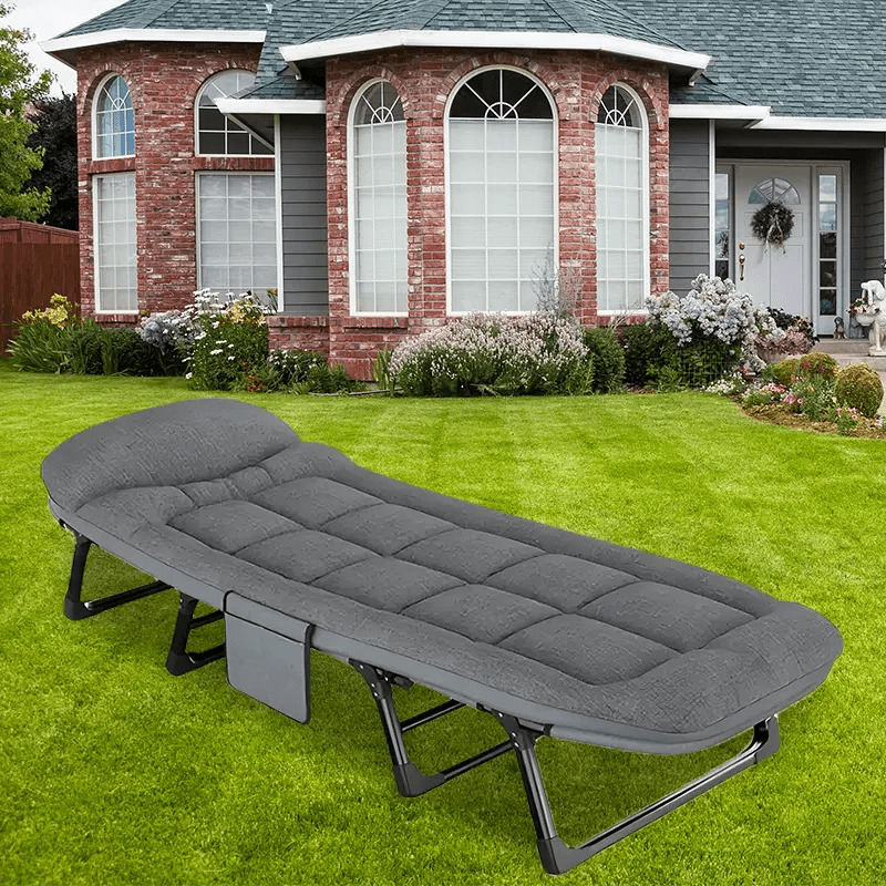 For Beach Camping Cot Large Folding Bed Deck Chair , Lightweight Guest Bed with Adjustable 6 Positions, Comfortable Mattress And Pillows, Breathable Fabric, Portable Durable, Suitable for Outdoor Use